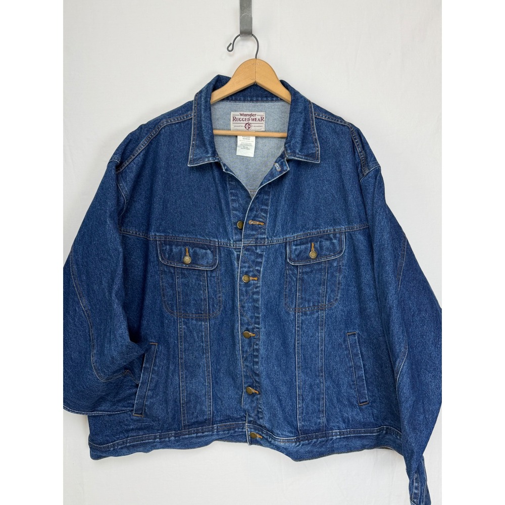 Wrangler Mens 100% Cotton Denim Jacket 4X Blue Rugged Wear RJK30AN Button Front